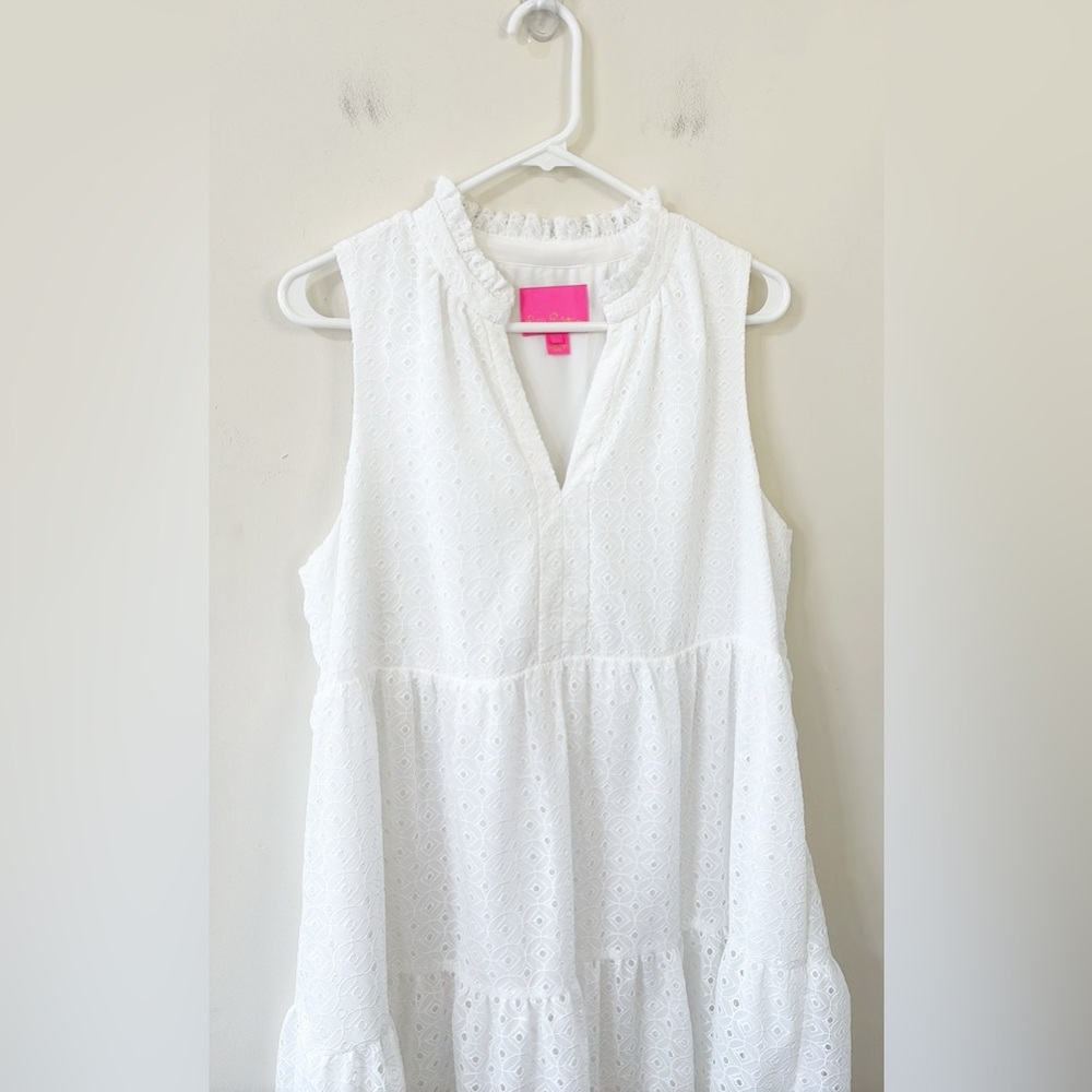 Lilly Pulitzer Novella Dress Resort White Mini Medallion Chiffon Eyelet Size L - Picture 5 of 11